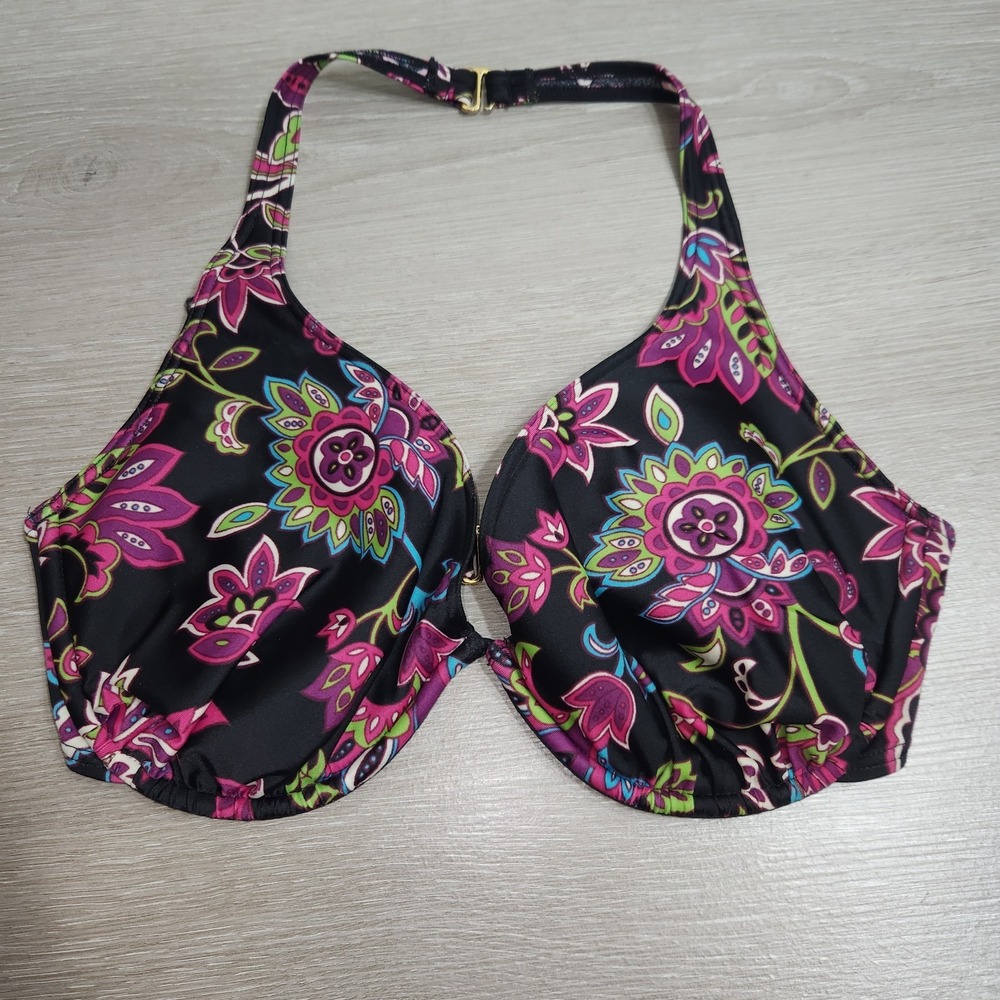 Vtg Victoria Secret Black Paisley Bikini Halter Top,Groovy Hippie,retro Sz 36DD
